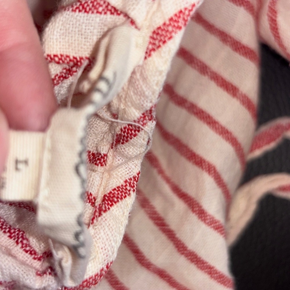 Madewell Women Large Cold Shoulder‎ Top Women Red White Striped Cotton Boho - Picture 9 of 11